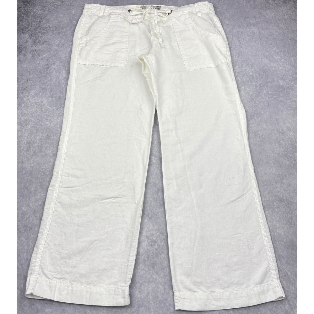 Converse One Star Pants Womens 14 White Linen Cotton Wide Leg Drawstring Beach